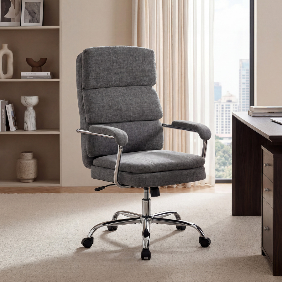 HOMCOM Ergonomischer Bürostuhl in Chenille-Optik mit Armlehnen und Wippfunktion, Grau - Bild 2