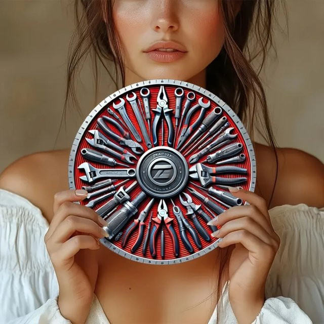 CIFBUY Vintage Blechgemälde Rundes Metallschild im Retro-Werkzeugdesign, Mehrfarbig mit Rot und Schwarz, Durchmesser: 20,3 cm - Bild 1