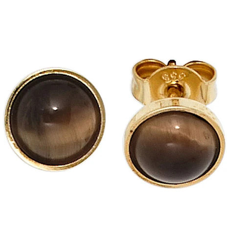 Colfem Ohrstecker, 333 Gelbgold, Tigeraugen braun, Unisex - Bild 1