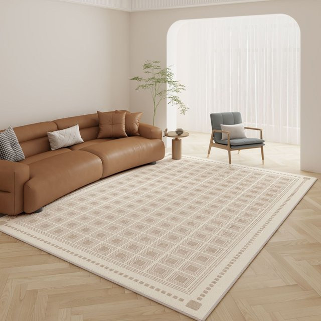 VIKAMA Moderner Minimalistischer Teppich in Beige, Wasserabweisend und Schmutzabweisend, Geometrisches Design für Wohnzimmer und Schlafzimmer, B/T: 160 x 80 cm - Bild 1