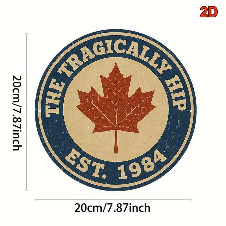 Vintage Aluminiumschild The Tragically Hip mit Ahornblatt-Logo, rund, Durchmesser: 20,3 cm - Bild 2