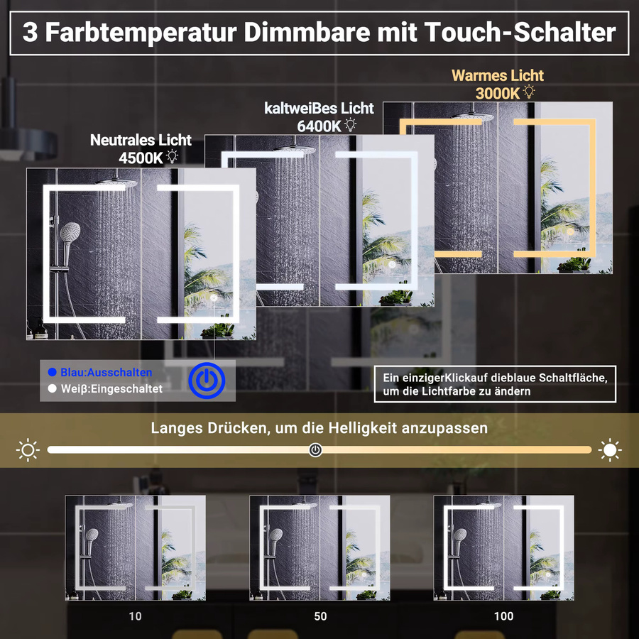 Rosahqnda Moderner Spiegelschrank für das Badezimmer mit LED-Beleuchtung, Wandmontage, Weiß, MDF und Glas - Bild 2