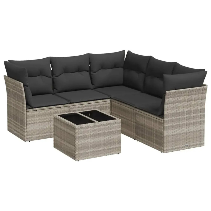 vidaXL 6-teilige Garten-Sofagarnitur in L-Form aus Polyrattan mit Kissen in Hellgrau - Bild 2