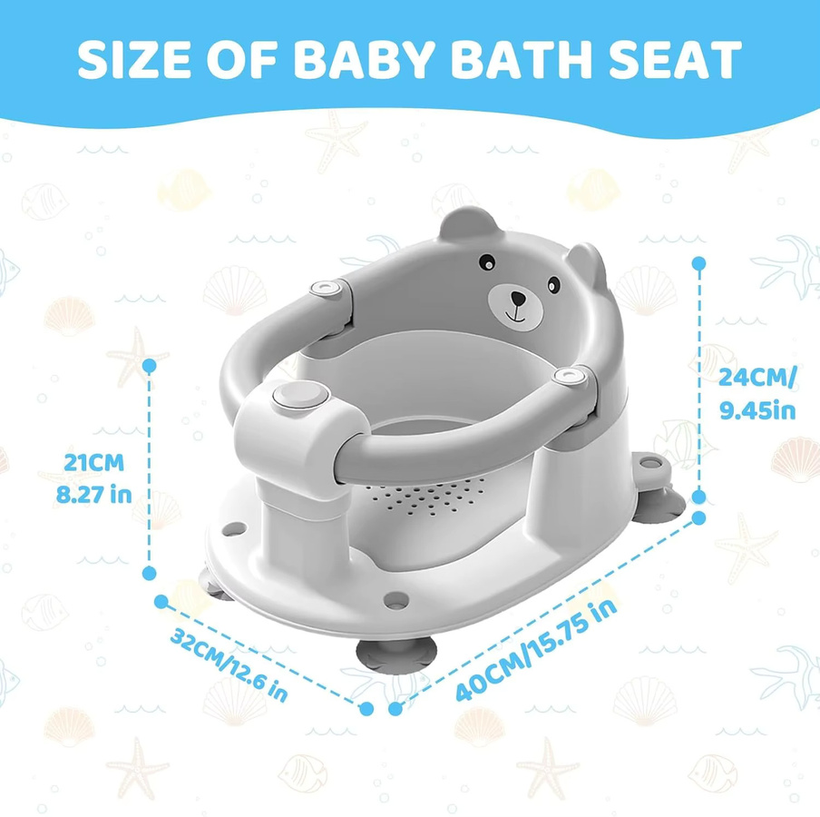 Rutschfester Baby-Badesitz mit Bär-Design für Babys ab 6 Monaten in Blau und Grau - Bild 2