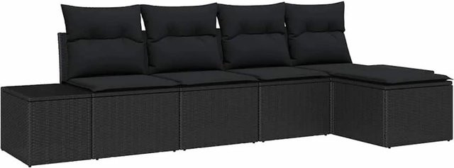 vidaXL 5-teiliges Gartensofa-Set in Schwarz mit Kissen und Ottoman aus Poly Rattan und Metall - Bild 1