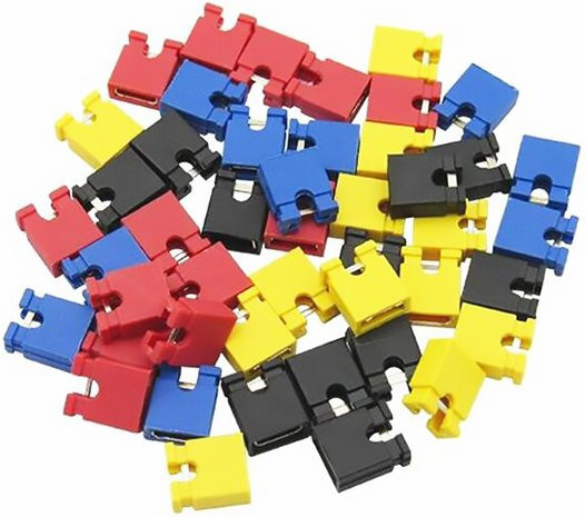 Si Tai&SH Pitch Jumper Set mit Kurzschlusskappen, Stiftleisten und Kabelgehäusen 2,54 mm in Schwarz, Gelb, Weiß, Grün, Rot und Blau, 100 Stück - Bild 1
