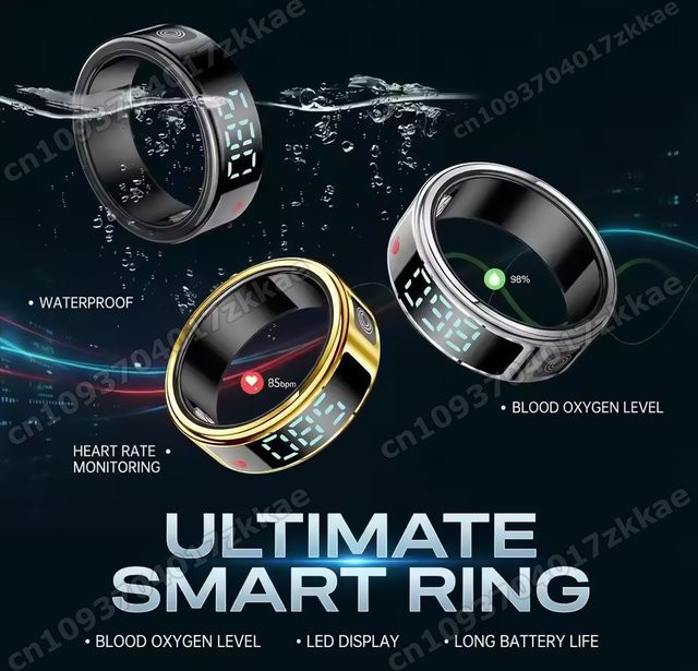 Ola Esporte SR08 Smart Ring mit LED-Anzeige zur Herzfrequenz-, Blutdruck-, Schlaf- und Bewegungsverfolgung, wasserdicht, in Gold oder Schwarz - Bild 1