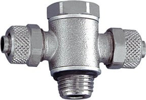 Riegler T-Schwenkverschraubung mit O-Ring, G 3/8 a., für Schlauch 6/4, Messing vernickelt, Silber - Bild 1