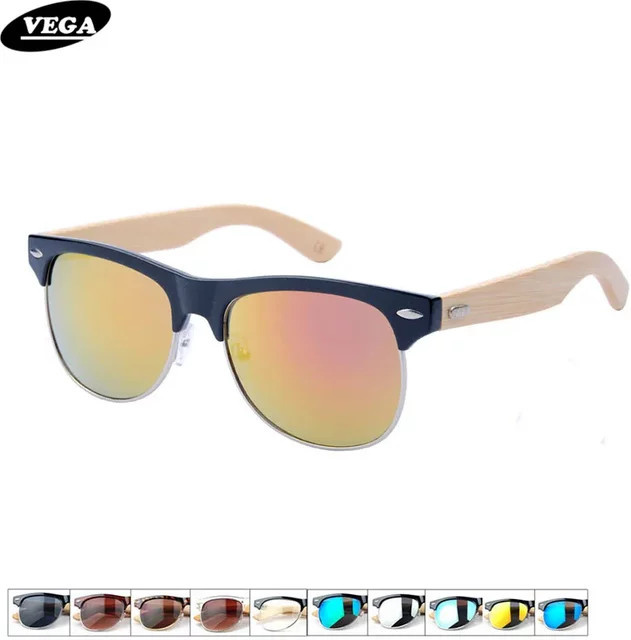 Vega Sonnenbrille, Halbrahmen, oval, Holz, Unisex - Bild 1