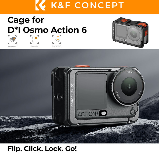 K&F CONCEPT Aluminium-Schutzmetallkäfig für DJI Osmo Action 6 in Schwarz mit Cold Shoe und 1/4 Zoll Gewinde - Bild 1