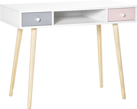 HOMCOM Kinder Schreibtisch mit Schublade und Kiefernholzbeinen, mehrfarbig (pink, grau, weiß), B/T/H: 100 x 48 x 76,5 cm