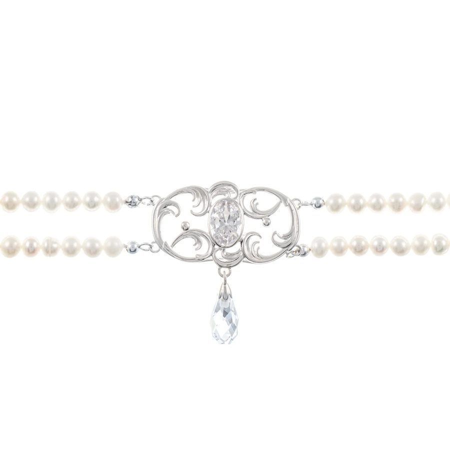 Collier Choker 925 Silber, Zirkonia weiß, Perle, Unisex - Bild 1