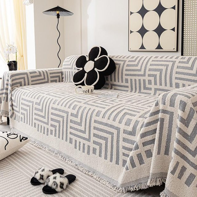 Super Six Wollgarn Sofaüberwurf für den Winter, verdickte Decke mit geometrischem Muster, B/T: 180 x 130 cm - Bild 1