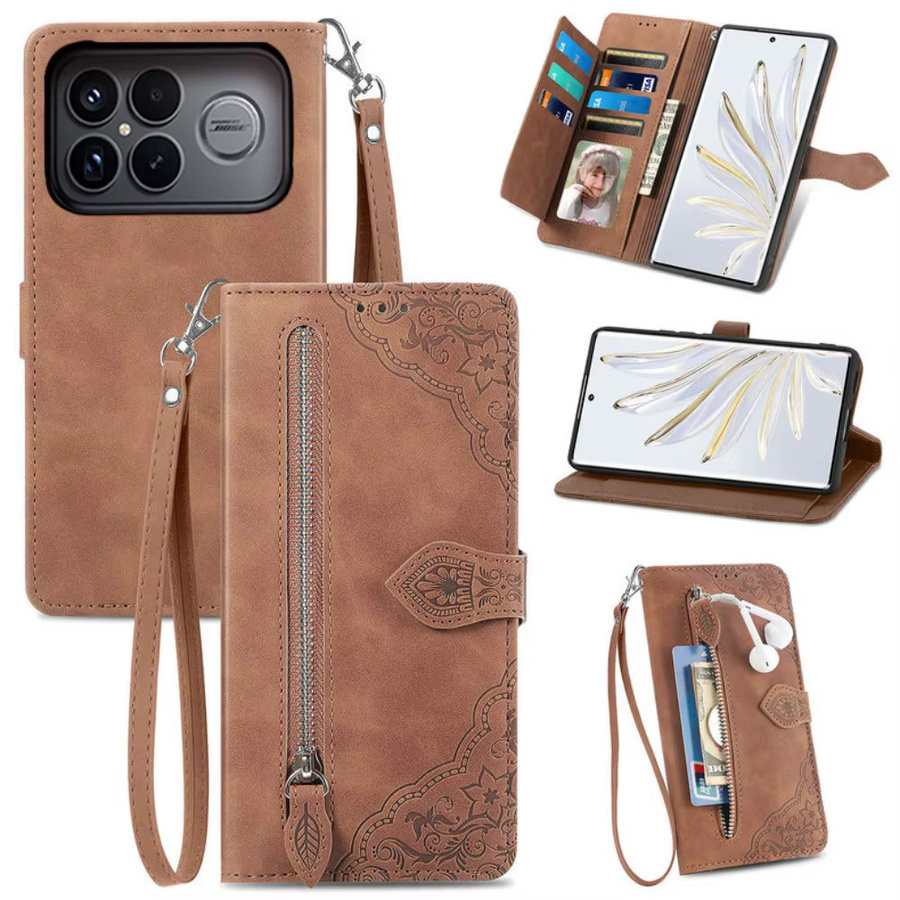 Xiaomi Leder-Umhängetasche mit Reißverschluss und Kartenetui als Schutzhülle für Poco X8 Pro Max X7 M7 M8 F8 Ultra 5G in Pink - Bild 2