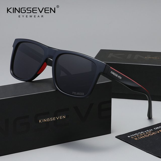 KINGSEVEN Sonnenbrille, Rechteckige Fassung, Vollrand, Kunststoff, Schwarz, Unisex - Bild 1