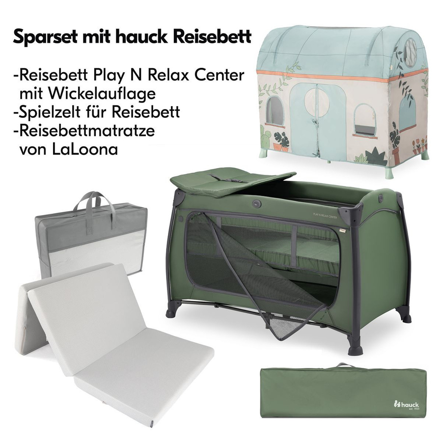 Hauck Reisebett Set Play N Relax Center mit Komfort Matratze und Spielzelt in Plants Dark Green - Bild 2