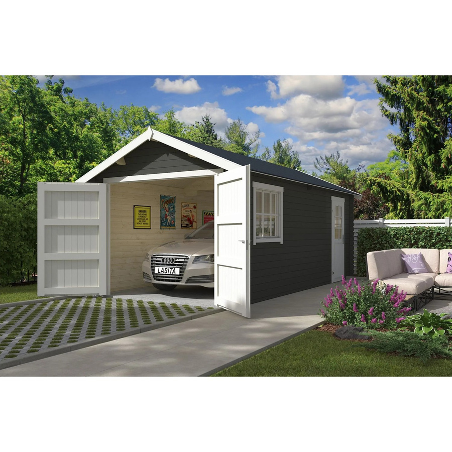Lasita Blockgarage Dillon in Grau-Grün mit Außenmaß B: 339,9 cm x T: 580 cm - Bild 2