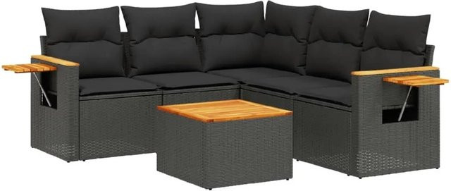 vidaXL 6-tlg Garten-Sofagarnitur L-Form aus Polyrattan mit Kissen in Schwarz - Bild 1