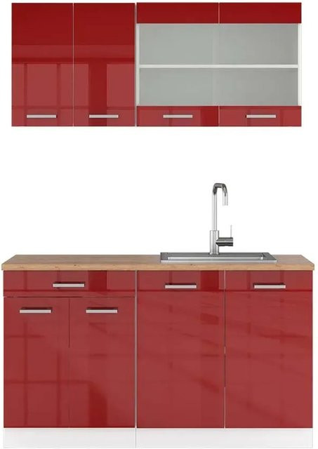 Vicco R-Line Singleküche Bordeaux Hochglanz Weiß Eiche B/H/T: 140 x 81 x 60 cm - Bild 1