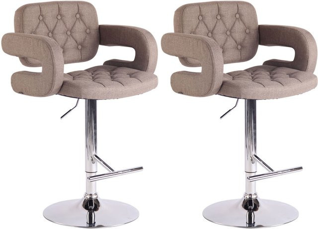 TPFLiving 2er Set Barhocker Dubai mit Stoffbezug in Taupe und Metallgestell in Chromoptik - Bild 1