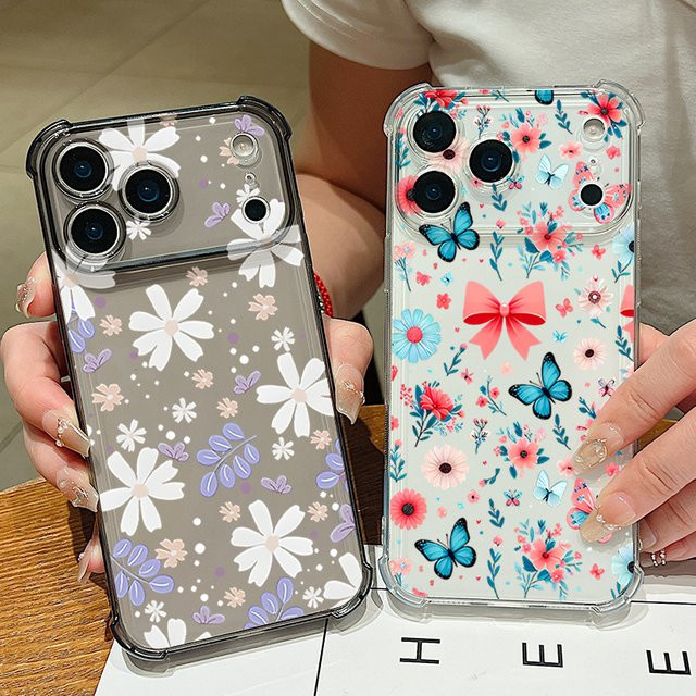 YISHANGOU Silikon Handyhülle mit Blumen- und Bowknot-Design für iPhone, stoßfeste transparente TPU Schutzhülle in Transparent oder Grau - Bild 1