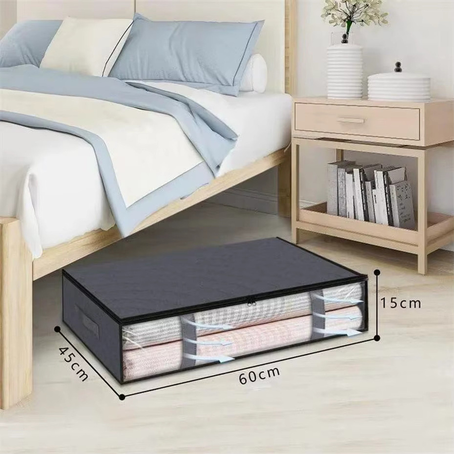 Staubdichte Unterbett Aufbewahrungstasche aus Stoff, faltbare Kleidung Aufbewahrungsbox für Quilt und Kleiderschrank, B/T/H: 60,0 x 15,0 x 15,0 cm - Bild 3