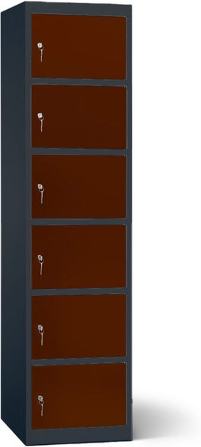 rotstahl Akku-Ladeschrank mit 6 Fächern in Anthrazitgrau und Mahagoni, B: 45 cm, H: 180 cm - Bild 1