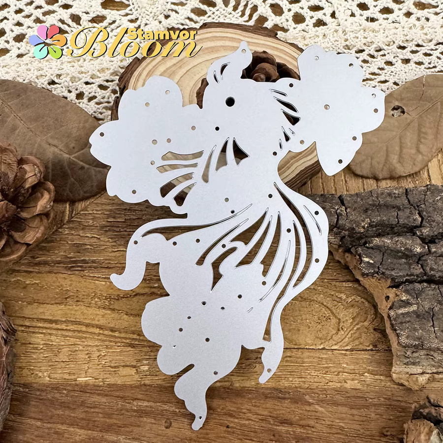 Metall-Stanzformen für Scrapbooking und dekorative Prägung mit Goldfischen und Blumen in Silber - Bild 5
