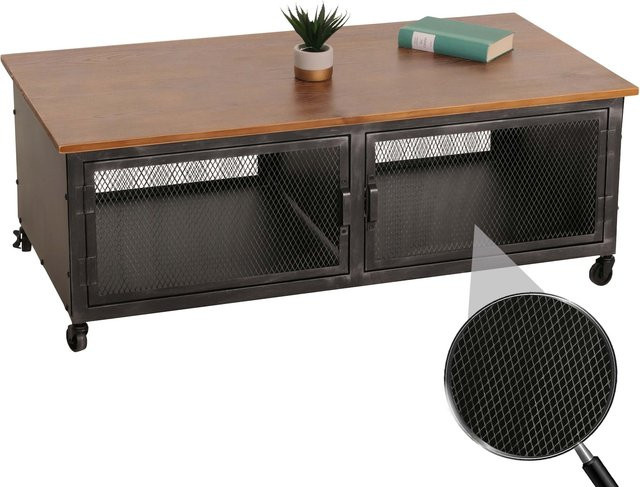 Couchtisch MCW-N28 Industrial Retro mit Rollen und 2 Fächern, Schwarz/Braun, B/T/H: 120 x 45 x 60 cm - Bild 1