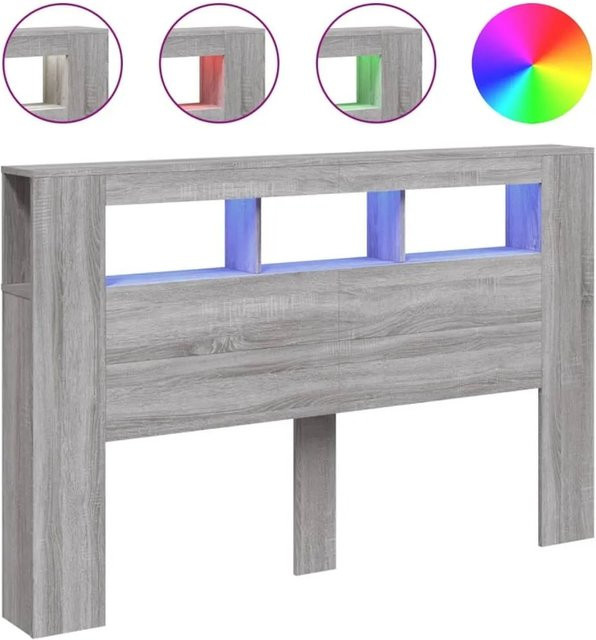 vidaXL LED-Kopfteil in Grau Sonoma mit integrierter Beleuchtung, Ablage und USB-Ladeport, B/T/H: 160 x 18,5 x 103,5 cm - Bild 1