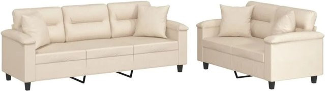 vidaXL 2-teilige Sofagarnitur aus Mikrofasergewebe in Beige mit Kissen und Armlehnen - Bild 1