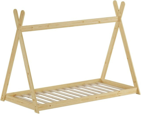 Erst-Holz Kinderbett Tipi Spielbett aus Kiefer Massivholz inklusive Rollrost, Farbe: Weiß/Beige, B/T/H: 90 x 200 x 120 cm