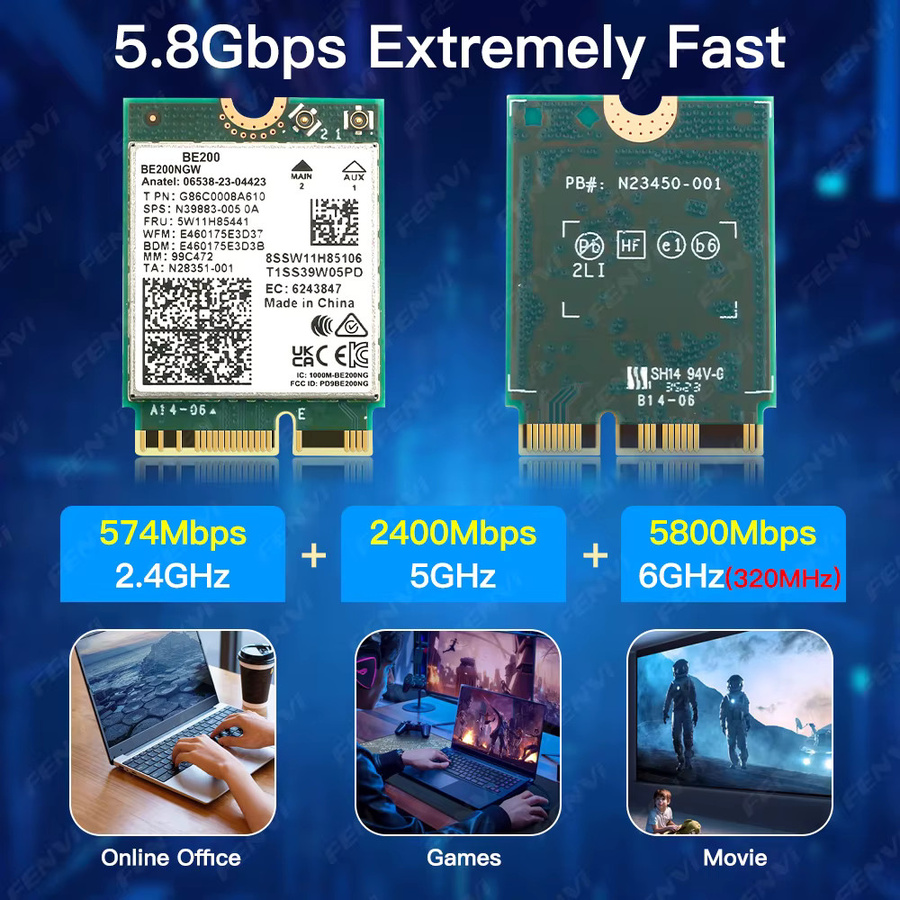 Fenvi WiFi 7 BE200 M.2 NGFF Netzwerkkarte mit Bluetooth 5.4, Tri-Band 2.4G/5G/6GHz, 8774Mbps, für Laptop mit Windows 10/11 - Bild 4