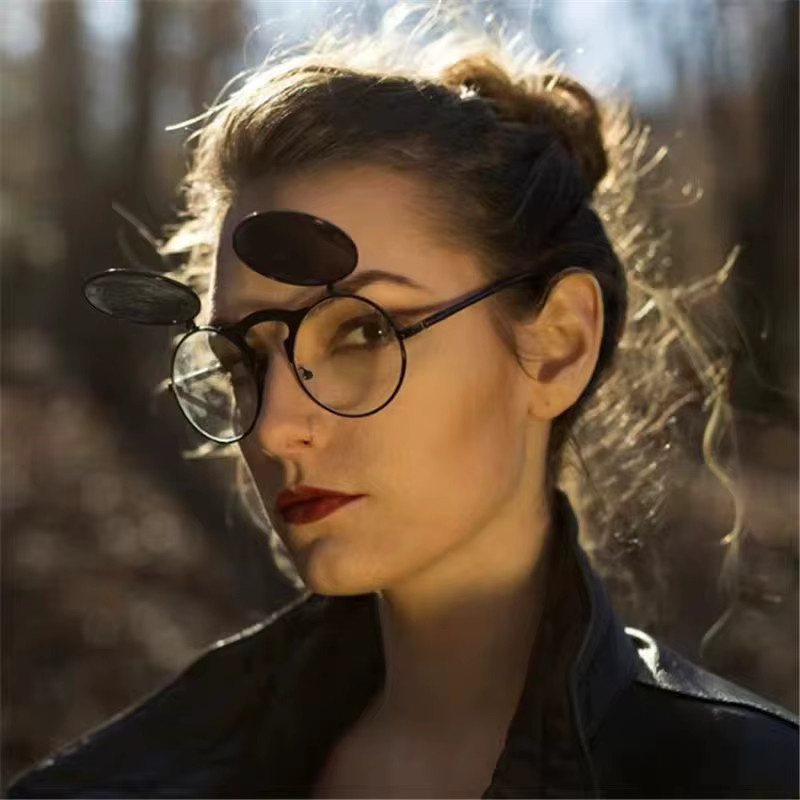SPLOV Flip-Sonnenbrille, Rund, Metall, Schwarz, Unisex - Bild 4
