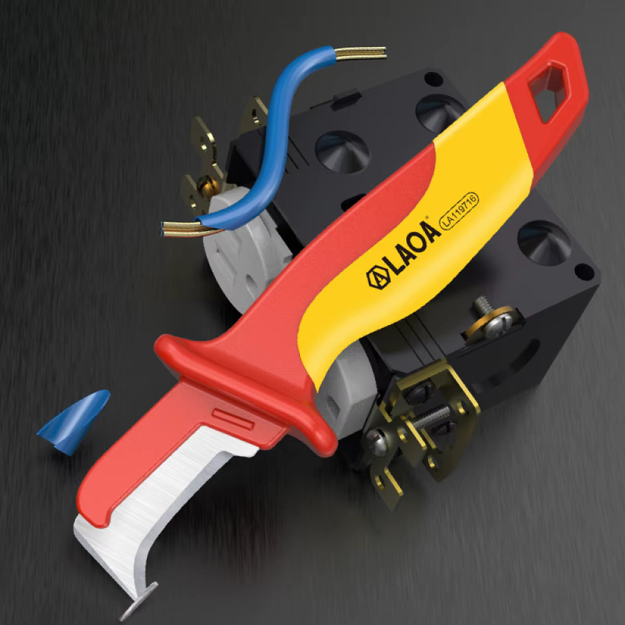 LAOA Isoliertes Elektriker-Messer in Rot mit Edelstahl-Klingen und Rundhaken-Schutz für 1000V Arbeiten - Bild 5