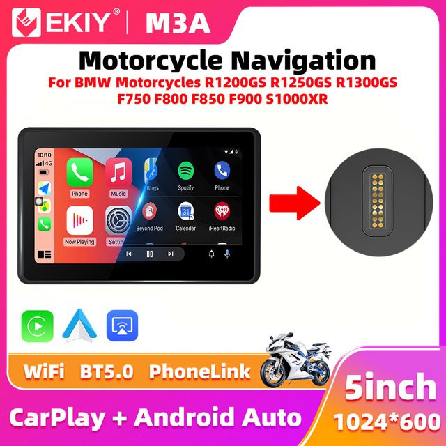 EKIY Drahtlose CarPlay und Android Auto Motorrad Navigation mit GPS in Schwarz für BMW R1200GS R1250GS R1300GS F800 F850 F900 S1000XR - Bild 1