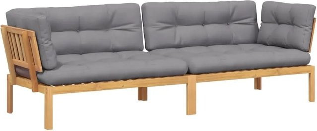 vidaXL Garten-Ecksofa Set aus 2 Paletten aus Akazien-Massivholz mit grauen Kissen in L-Form - Bild 1