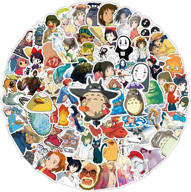 100 Stück Hayao Miyazaki Anime Aufkleber Set in Multicolour für Laptop, Notizbuch und Scrapbook - Bild 1