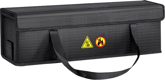 Feuerfeste und wasserdichte Lipo-Batterietasche in Schwarz zur sicheren Aufbewahrung und zum Laden mit seitlichem Ladeanschluss - Bild 1
