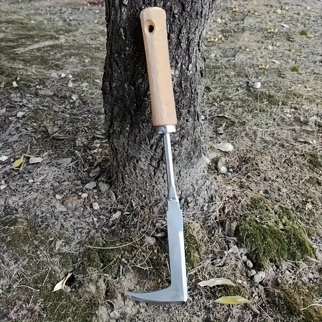 Garten-Unkrautentferner aus Edelstahl mit Holzgriff in Silber und Weiß für Rasen und Pflanzenpflege - Bild 1