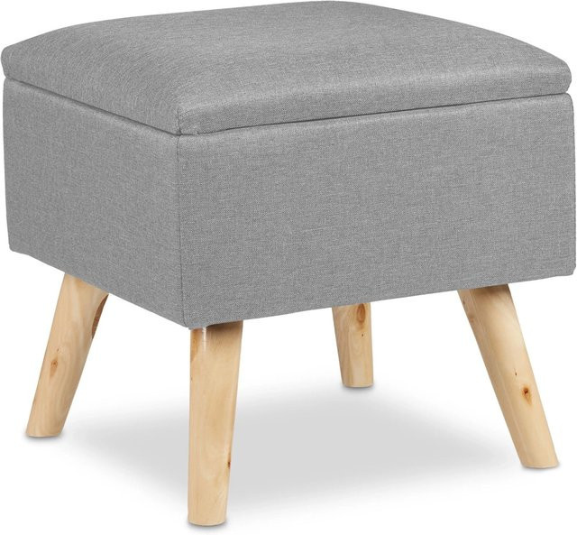 Relaxdays Hocker mit Stauraum aus Holz und Kunstleinen, Hellgrau, B/T/H: 40 x 40 x 40 cm - Bild 1