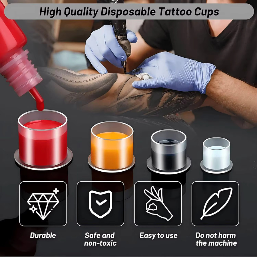 Usiriy Tattoo Ink Cup Caps, Einweg Kunststoff, Klar - Bild 4