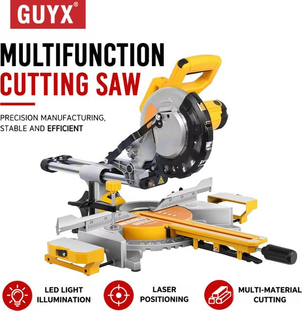 EXUAN 8-Zoll Gehrungssäge Präzisions-Aluminiumschneidemaschine mit Zugstange und Schiene in Gelb - Bild 1