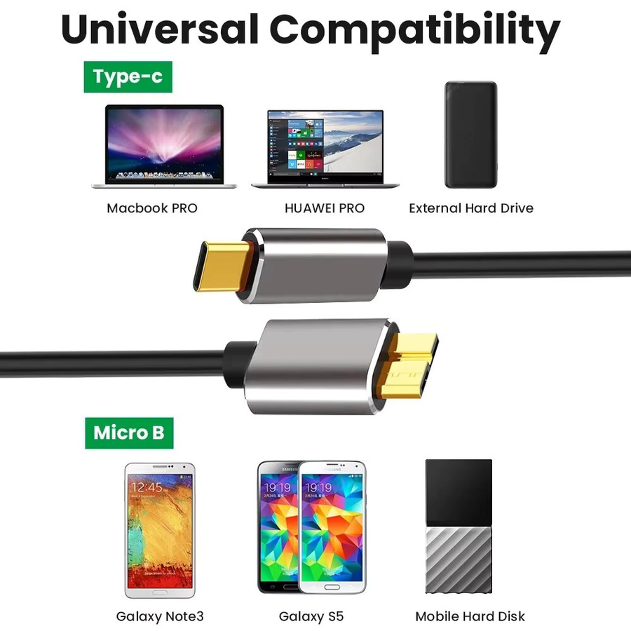USB C auf Micro B Kabel USB 3.1 in Schwarz für externe Festplatten und Laptops mit geflochtenem Design - Bild 5