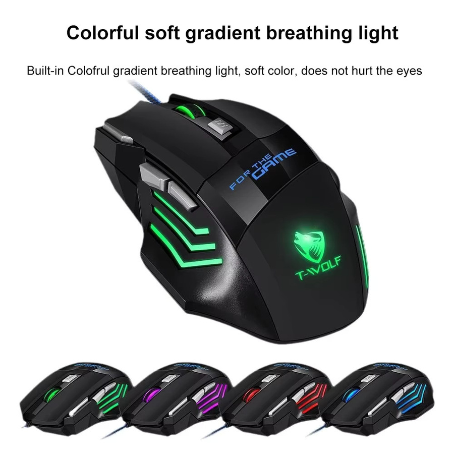 KEBIDUMEI Gaming-Maus mit RGB-Hintergrundbeleuchtung, 7 Tasten, 2400 DPI, ergonomische USB-Maus in Schwarz für PC, Laptop, Windows und Mac OS - Bild 2