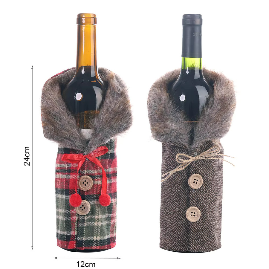 WakaParty Wein Flaschenhülle mit Gestreiftem Plaid Design in Mehrfarbig für Weihnachtsdekoration und Party-Tischdekoration - Bild 2