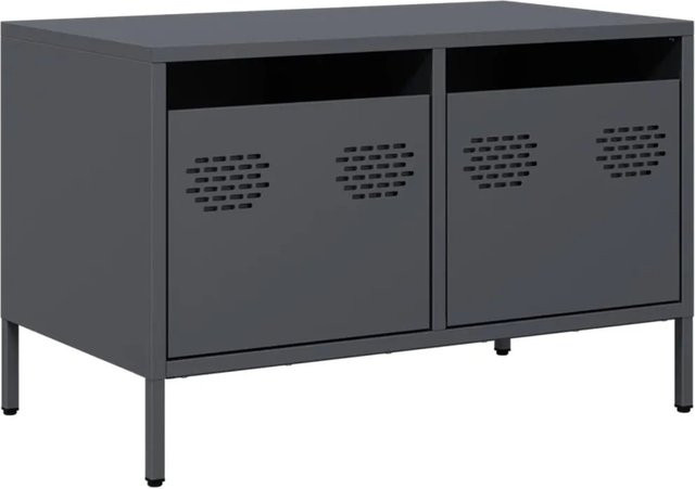 vidaXL TV-Schrank aus kaltgewalztem Stahl in Anthrazit im Industrie-Stil, B/T/H: 68 x 39 x 43,5 cm - Bild 1