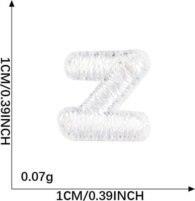 Binchi Outdoor Product Mini Buchstaben-Aufnäher aus Polyester, 26 Stück, Weiß, Aufbügelbar für Kleidung, Höhe: 1 cm - Bild 1