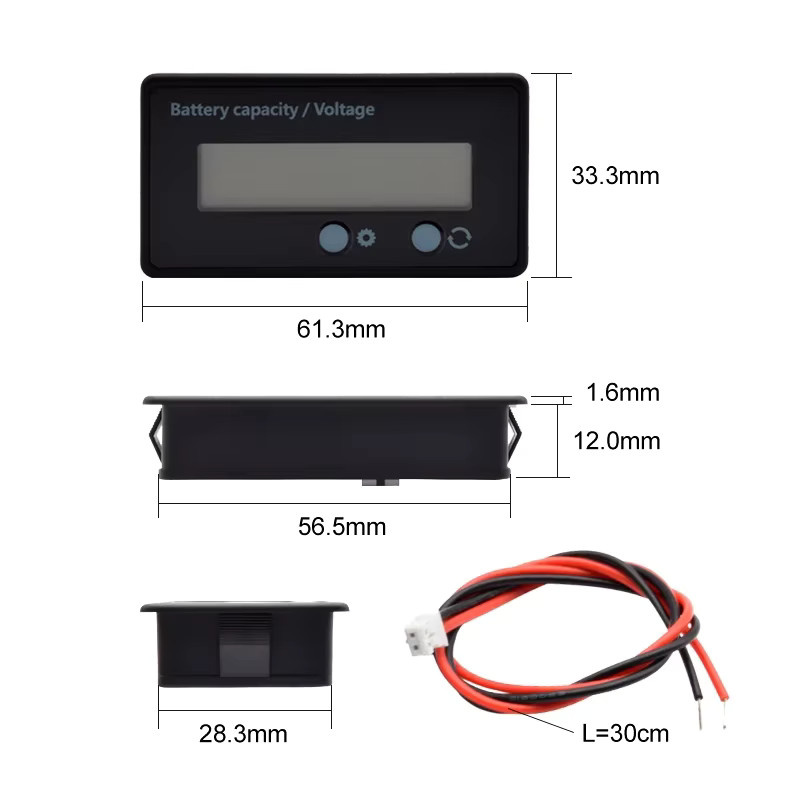 YIDI Digitales DC Voltmeter mit LED Kapazitätsanzeige für Blei-Säure, LiFePO4 und Lithium Batterien, 12V 24V 36V 48V, in Schwarz oder Weiß - Bild 4