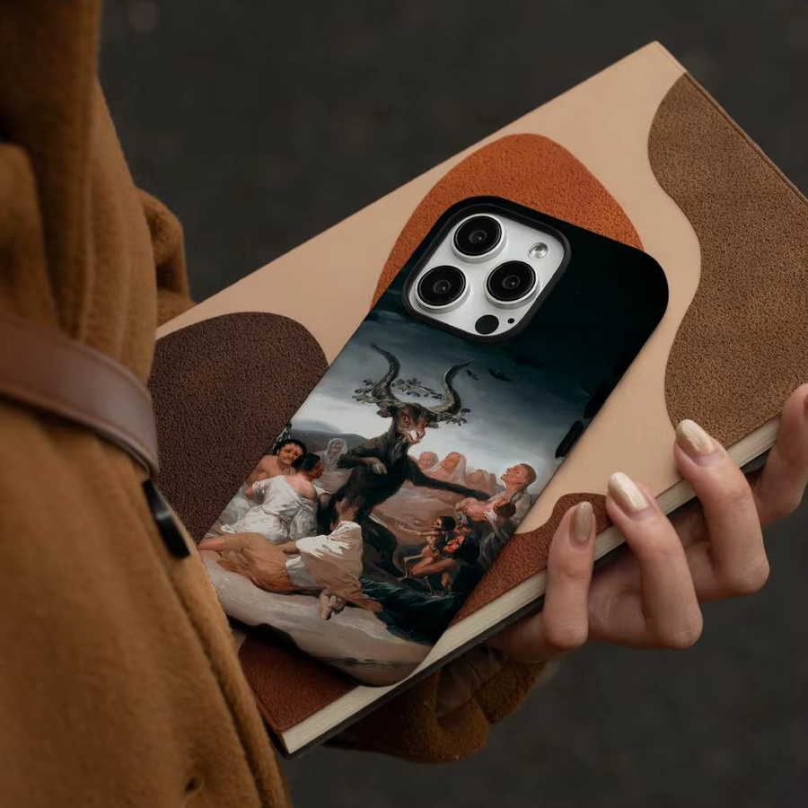 Francisco G-Goya Art Handyhülle für iPhone 12 bis 17 Pro Max Plus, glänzende HD-Doppelschicht-Flüssighartschale, weiß/mehrfarbig - Bild 2
